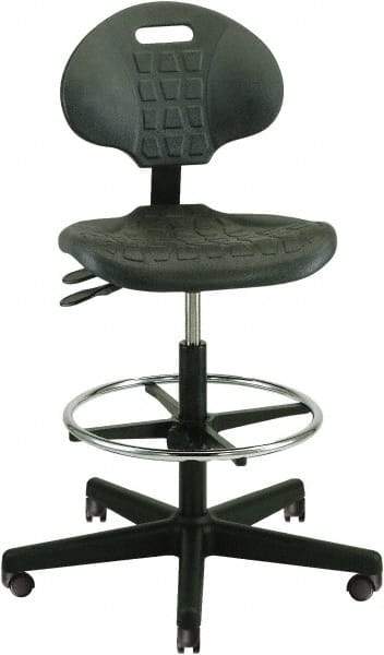 Bevco - 22 to 32" High Adjustable Height Swivel Stool - 27" Wide x 27" Deep, Polyurethane Seat, Black - Industrial Tool & Supply