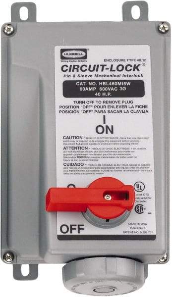 Hubbell Wiring Device-Kellems - 3 Phase, 600 VAC, 30 Amp, 20 hp, 4 Pin Configuration, Interlock Receptacle - 3 Poles, IEC 60309, Black - Industrial Tool & Supply