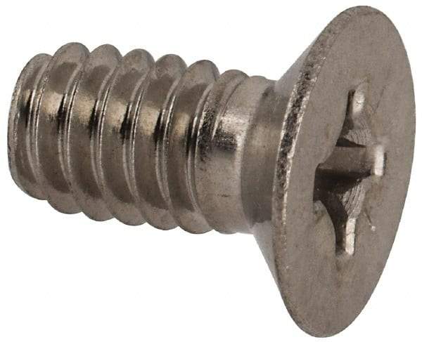 Made in USA - 1/4-20 UNC, 1/2" OAL Phillips Drive Machine Screw - Flat Head, Grade 18-8 Stainless Steel, Passivated Finish, Without Washer - Industrial Tool & Supply