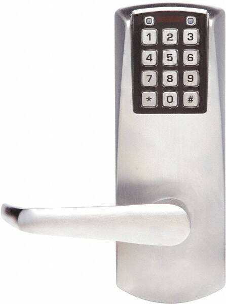 Kaba Access - Combination Entry Lever Lockset for 1-3/8 to 2-1/4" Thick Doors - 2-3/4" Back Set, Nonkey Override Cylinder, Satin Chrome Finish - Industrial Tool & Supply