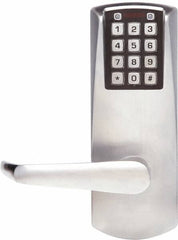 Kaba Access - Combination Entry Lever Lockset for 1-3/8 to 2-1/4" Thick Doors - 2-3/4" Back Set, Nonkey Override Cylinder, Satin Chrome Finish - Industrial Tool & Supply