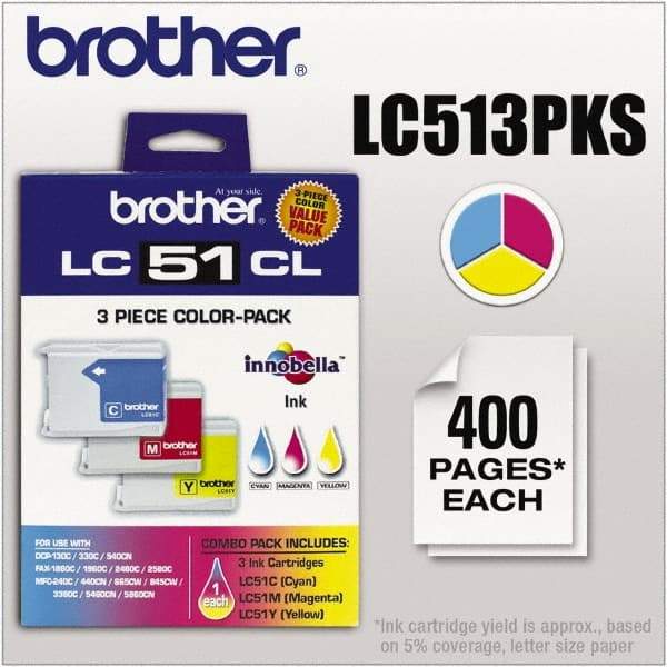 Brother - Cyan, Magenta & Yellow Ink Cartridge - Use with Brother DCP-130C, 330C, 350C, intelliFAX-1860C, 1960C, 2480C, 2580C, MFC-230C, 240C, 440CN, 465CN, 665CW, 685CW, 845CW, 885CW, 3360C - Industrial Tool & Supply