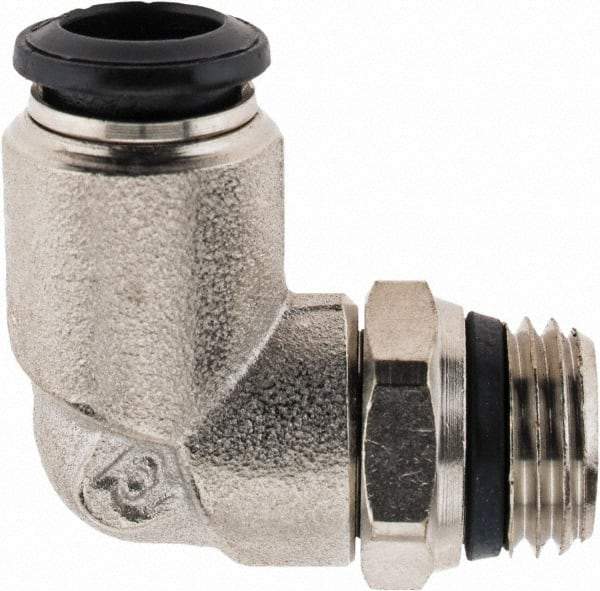 Alpha Technologies - 8mm Outside Diam, 1/4 Universal, Nickel Plated Brass Push-to-Connect Tube Male Swivel Elbow - 250 Max psi, Tube to Universal Thread Connection, Buna O-Ring - Industrial Tool & Supply