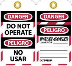 NMC - 3" High x 6" Long, DANGER - DO NOT OPERATE, Safety & Facility Lockout Tag - Tag Header: Danger, 2 Sides, Black, Red & White Unrippable Vinyl - Industrial Tool & Supply
