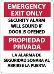 NMC - Emergency Exit Only - Security Alarm Will Sound If Door Is Opened, Plastic Exit Sign - 10" Wide x 14" High, English/Spanish - Industrial Tool & Supply