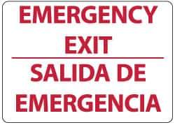 NMC - Emergency Exit, Aluminum Exit Sign - 14" Wide x 10" High, English/Spanish - Industrial Tool & Supply