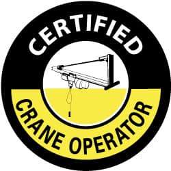 NMC - Certified Crane Operator, Hard Hat Label - White & Yellow on Black, 2" Thick, For Accident Prevention - Industrial Tool & Supply