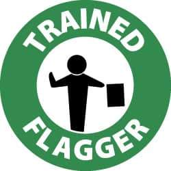NMC - Trained Flagger, Hard Hat Label - White & Black on Green, 2" Thick, For Accident Prevention - Industrial Tool & Supply