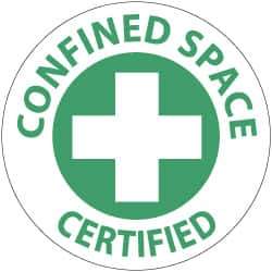 NMC - Confined Space Certified, Hard Hat Label - Green on White, 2" Thick, For Accident Prevention - Industrial Tool & Supply