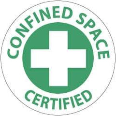 NMC - Confined Space Certified, Hard Hat Label - Green on White, 2" Thick, For Accident Prevention - Industrial Tool & Supply