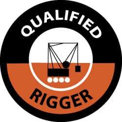 NMC - Qualified Rigger, Hard Hat Label - Black & Orange on White, 2" Thick, For Accident Prevention - Industrial Tool & Supply