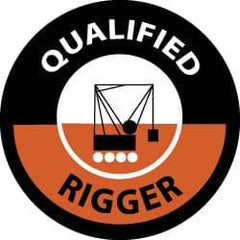 NMC - Qualified Rigger, Hard Hat Label - Black & Orange on White, 2" Thick, For Accident Prevention - Industrial Tool & Supply