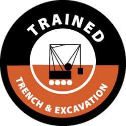 NMC - Trained Trench & Excavation, Hard Hat Label - White & Red on Black, 2" Thick, For Accident Prevention - Industrial Tool & Supply