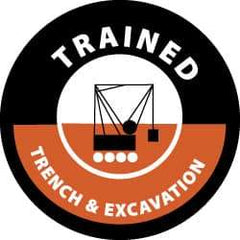 NMC - Trained Trench & Excavation, Hard Hat Label - White & Red on Black, 2" Thick, For Accident Prevention - Industrial Tool & Supply