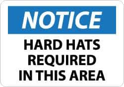 NMC - "Notice - Hard Hats Required in This Area", 10" Long x 14" Wide, Aluminum Safety Sign - Rectangle, 0.04" Thick, Use for Accident Prevention - Industrial Tool & Supply