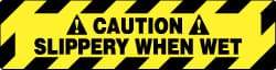 NMC - Caution - Slippery When Wet, Anti-Skid Pressure-Sensitive Vinyl Floor Sign - Rectangle, Black on Yellow, Adhesive Backed, For Accident Prevention - Industrial Tool & Supply