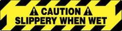 NMC - Caution - Slippery When Wet, Anti-Skid Pressure-Sensitive Vinyl Floor Sign - Rectangle, Black on Yellow, Adhesive Backed, For Accident Prevention - Industrial Tool & Supply