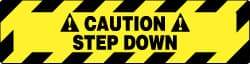 NMC - Caution - Step Down, Anti-Skid Pressure-Sensitive Vinyl Floor Sign - Rectangle, Black on Yellow, Adhesive Backed, For Accident Prevention - Industrial Tool & Supply