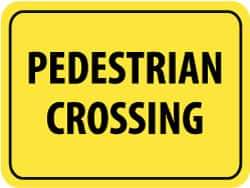 NMC - "Pedestrian Crossing", 24" Wide x 18" High, Aluminum Pedestrian Crossing Signs - 0.08" Thick, Black on Yellow, High Intensity Reflectivity, Rectangle, Post Mount - Industrial Tool & Supply