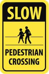 NMC - "Slow - Pedestrian Crossing", "Pedestrians Crossing", 18" Wide x 24" High, Aluminum Pedestrian Crossing Signs - 0.08" Thick, Black on Yellow, High Intensity Reflectivity, Rectangle, Post Mount - Industrial Tool & Supply