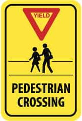 NMC - "Yield - Pedestrian Crossing", "Pedestrians, Red Triangle", 18" Wide x 24" High, Aluminum Pedestrian Crossing Signs - 0.08" Thick, Red & Black on Yellow, High Intensity Reflectivity, Rectangle, Post Mount - Industrial Tool & Supply