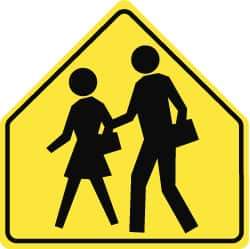 NMC - "Pedestrians Crossing", 30" Wide x 30" High, Aluminum No Parking & Tow Away Signs - 0.08" Thick, Black on Yellow, High Intensity Reflectivity, Pentagon, Post Mount - Industrial Tool & Supply