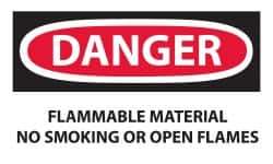 NMC - Accident Prevention Label, Header: DANGER - Legend: Danger - Flammable Material - No Smoking or Open Flames, English, Red, Black & White, 5" Long x 3" High, Sign Muscle Finish - Industrial Tool & Supply
