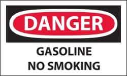 NMC - Accident Prevention Label, Header: DANGER - Legend: Danger - Gasoline - No Smoking, English, Red, Black & White, 5" Long x 3" High, Sign Muscle Finish - Industrial Tool & Supply