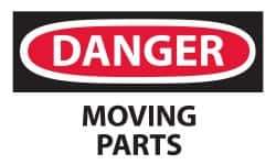 NMC - Accident Prevention Label, Header: DANGER - Legend: Danger - Moving Parts, English, Red, Black & White, 5" Long x 3" High, Sign Muscle Finish - Industrial Tool & Supply