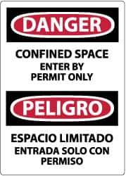 NMC - Accident Prevention Label, Header: DANGER - Legend: Danger - Confined Space - Enter by Permit Only, English & Spanish, Black, Red & White, 3" Long x 5" High, Sign Muscle Finish - Industrial Tool & Supply