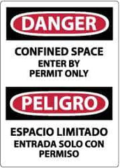 NMC - Accident Prevention Label, Header: DANGER - Legend: Danger - Confined Space - Enter by Permit Only, English & Spanish, Black, Red & White, 3" Long x 5" High, Sign Muscle Finish - Industrial Tool & Supply