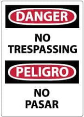 NMC - Security & Admittance Label, Header: DANGER - Legend: Danger - No Trespassing, English & Spanish, Black, Red & White, 3" Long x 5" High, Sign Muscle Finish - Industrial Tool & Supply