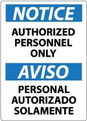 NMC - Security & Admittance Label, Header: NOTICE - Legend: Notice - Authorized Personnel Only, English & Spanish, Black, Blue & White, 3" Long x 5" High, Sign Muscle Finish - Industrial Tool & Supply