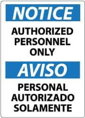 NMC - Security & Admittance Label, Header: NOTICE - Legend: Notice - Authorized Personnel Only, English & Spanish, Black, Blue & White, 3" Long x 5" High, Sign Muscle Finish - Industrial Tool & Supply