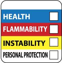 NMC - Hazardous Materials Label - Legend: Health - Flammability - Instability - Personal Protection, English, Blue, Red, Yellow & White, 4" Long x 4" High, Sign Muscle Finish - Industrial Tool & Supply