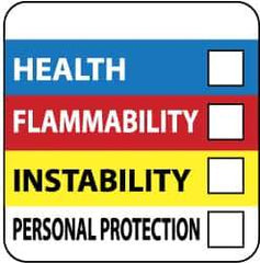 NMC - Hazardous Materials Label - Legend: Health - Flammability - Instability - Personal Protection, English, Blue, Red, Yellow & White, 2" Long x 2" High, Sign Muscle Finish - Industrial Tool & Supply