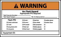 NMC - Accident Prevention Label, Header: WARNING - Legend: Warning - Arc Flash Hazard - Do Not Operate Controls or Open Covers without Appropriate Personal Protection Equipment..., English, Black, Orange, Red & White, 5" Long x 3" High, Sign Muscle Finish - Industrial Tool & Supply