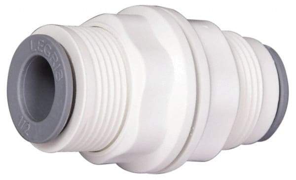 Parker - 3/8" OD, Bio-Sourced Nylon 11 Push-to-Connect Bulkhead Union - 190 Max psi, White - Industrial Tool & Supply