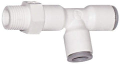 Parker - 3/8" OD, 3/8 NPTF, Bio-Sourced Nylon 11 Push-to-Connect Male Swivel Run Tee - 190 Max psi, White - Industrial Tool & Supply