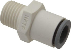 Parker - 3/8" OD, 1/4 NPTF, Bio-Sourced Nylon 11 Push-to-Connect Male Connector - 190 Max psi, White - Industrial Tool & Supply
