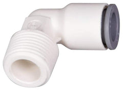 Parker - 1/4" OD, 1/4 NPTF, Bio-Sourced Nylon 11 Push-to-Connect Male Elbow - 230 Max psi, White - Industrial Tool & Supply