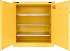 Securall Cabinets - 2 Door, 3 Shelf, Yellow Steel Standard Safety Cabinet for Flammable and Combustible Liquids - 46" High x 43" Wide x 18" Deep, Self Closing Door, 3 Point Key Lock, 40 Gal Capacity - Industrial Tool & Supply