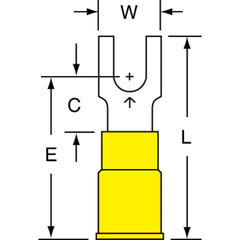 3M - #8 Stud, 12 to 10 AWG Compatible, Partially Insulated, Crimp Connection, Block Fork Terminal - Industrial Tool & Supply