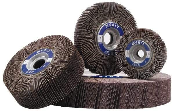 Merit Abrasives - 3-1/2" Diam, 60 Grit Aluminum Oxide Unmounted Flap Wheel - 5/8" Hole, 1-1/2" Wide, Coated, Medium Grade, 30,,000 Max RPM , Cloth Backing - Industrial Tool & Supply