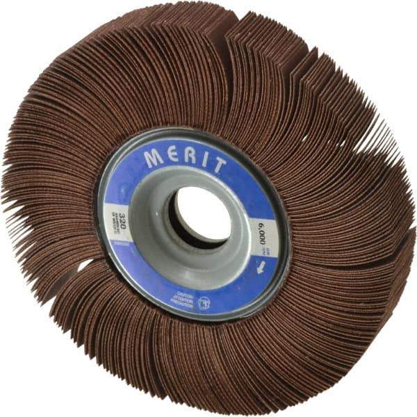 Merit Abrasives - 6" Diam, 320 Grit Aluminum Oxide Unmounted Flap Wheel - 1" Hole, 1" Wide, Coated, Very Fine Grade, 6,000 Max RPM , Cloth Backing - Industrial Tool & Supply
