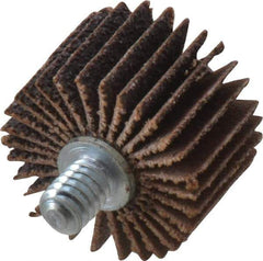 Merit Abrasives - 1" Diam x 5/8" Face Width, Medium Aluminum Oxide Coated Mounted Flap Wheel - 1/4-20 Threaded Mount, 60 Grit, Cloth Backing, 30,000 Max RPM - Industrial Tool & Supply