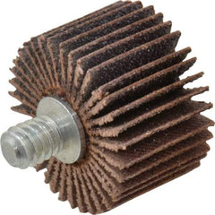 Merit Abrasives - 1" Diam x 5/8" Face Width, Medium Aluminum Oxide Coated Mounted Flap Wheel - 1/4-20 Threaded Mount, 80 Grit, Cloth Backing, 30,000 Max RPM - Industrial Tool & Supply