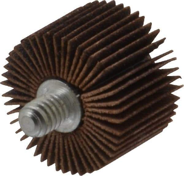 Merit Abrasives - 1" Diam x 5/8" Face Width, Fine Aluminum Oxide Coated Mounted Flap Wheel - 1/4-20 Threaded Mount, 120 Grit, Cloth Backing, 30,000 Max RPM - Industrial Tool & Supply