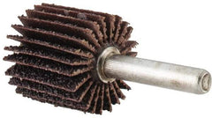 Merit Abrasives - 1" Diam x 1" Face Width, Coarse Aluminum Oxide Coated Mounted Flap Wheel - 1/4" Shank Mount, 40 Grit, Cloth Backing, 30,000 Max RPM - Industrial Tool & Supply