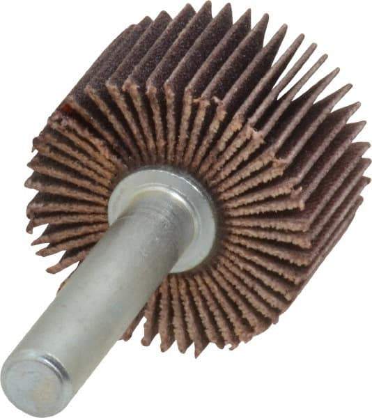 Merit Abrasives - 1" Diam x 5/8" Face Width, Very Fine Ceramic Alumina Coated Mounted Flap Wheel - 1/4" Shank Mount, 180 Grit, Cloth Backing, 30,000 Max RPM - Industrial Tool & Supply